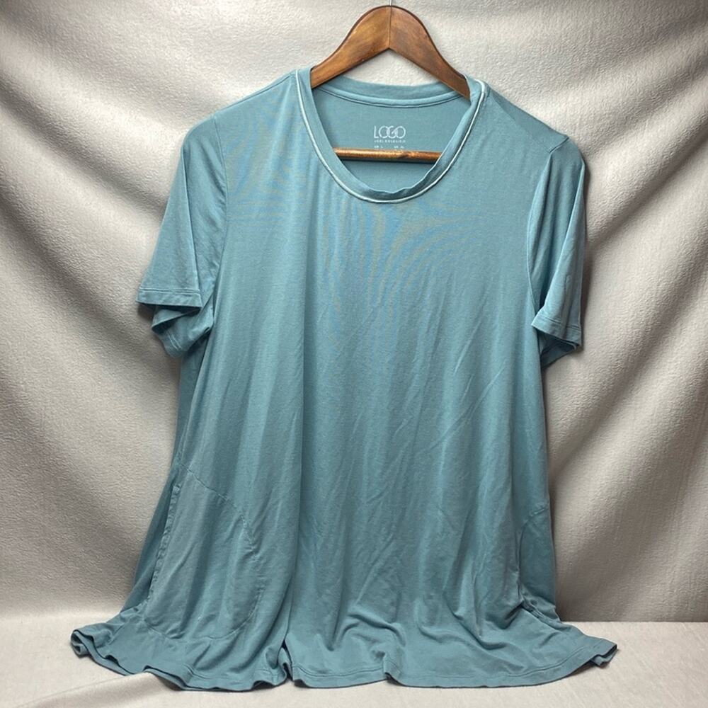 LOGO by Lori Goldstein super soft teal colored tunic top size large